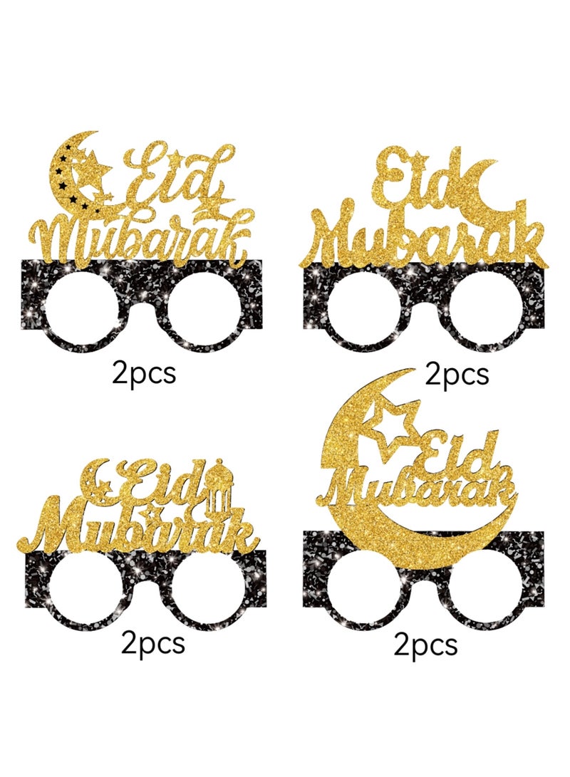 8 PCS Ramadan Kareem Eyeglasses Eid Mubarak Calstel Moon Paper Glasses Ramadan Mubarak Party Paper Glasses,Eid Al Adha Party Decorations for Islamic Muslim Party Decor - Image 3